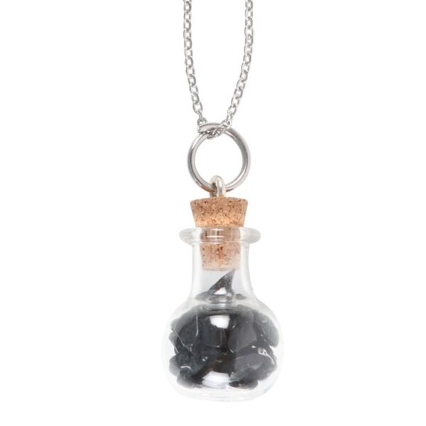 Protection Black Obsidian Crystal Chip Potion Bottle Necklace - Image 3