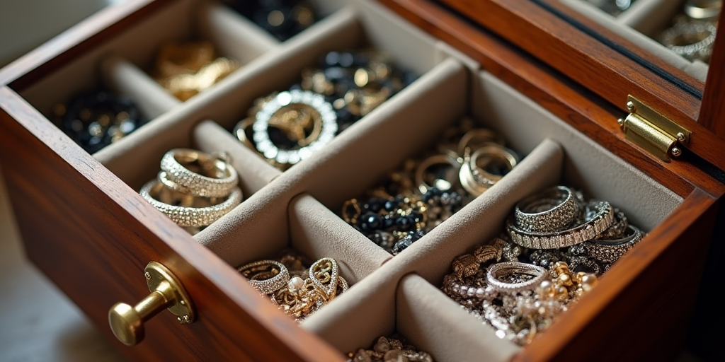 An Elegant Jewelry Box Displaying A Variety Of Jewelry Pieces, Emphasizing The Importance Of Safe Storage And Care.