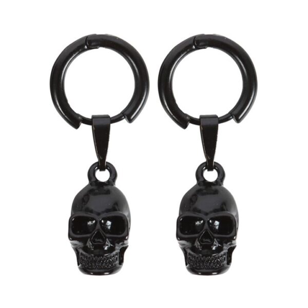 Black Stainless Steel Skull Earrings - Image 2