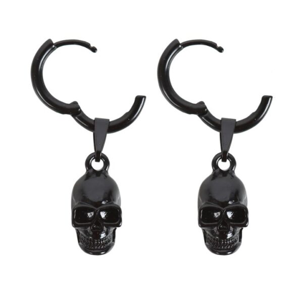 Black Stainless Steel Skull Earrings - Image 3