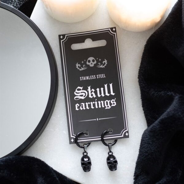 Black Stainless Steel Skull Earrings - Image 4