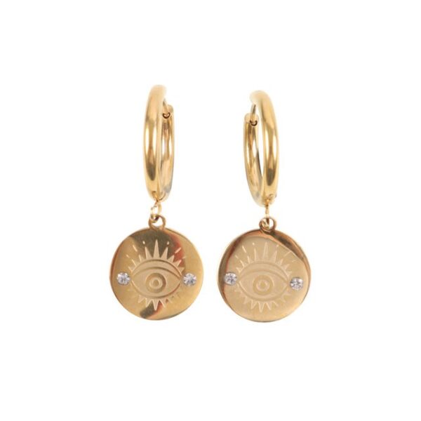 Gold Toned All Seeing Eye Earrings - Image 2