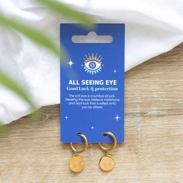 Gold Toned All Seeing Eye Earrings - Image 4