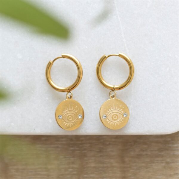 Gold Toned All Seeing Eye Earrings - Image 5