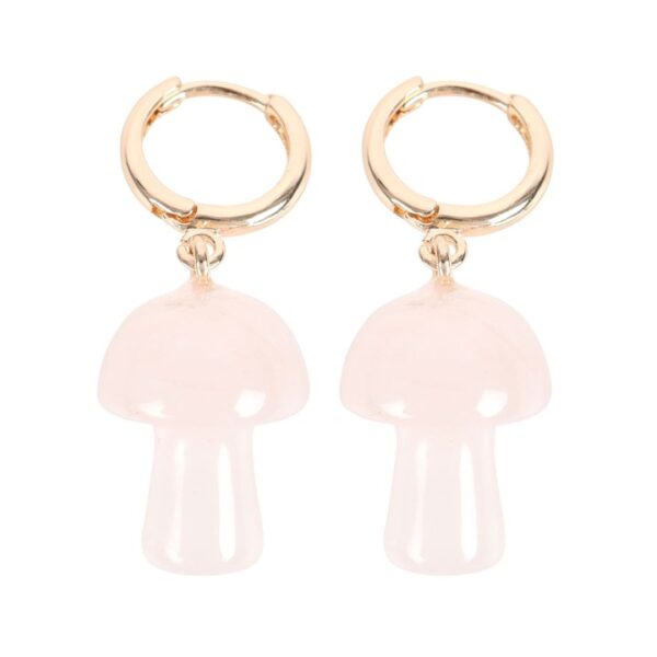 Rose Quartz Crystal Mushroom Earrings - Image 3