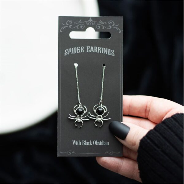 Black Obsidian Spider Threader Earrings - Image 4