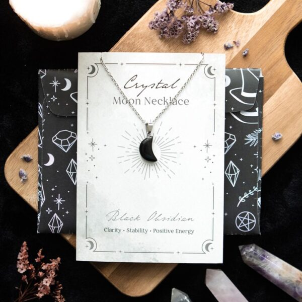 Black Obsidian Crystal Moon Necklace On Greeting Card - Image 5