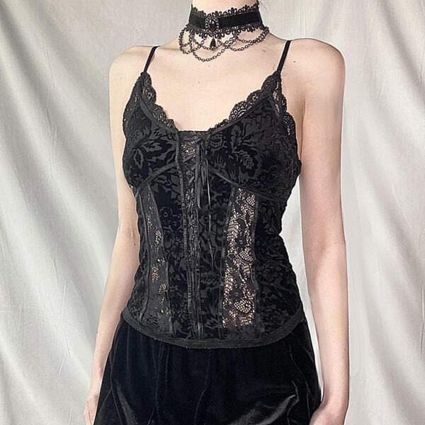 Dark Lace Camisole Vintage Court Style - Image 5