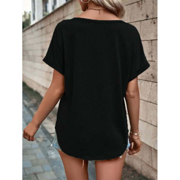 V-Neck Short Sleeve Tops Shirt Summer Button Design Blouse - Image 9