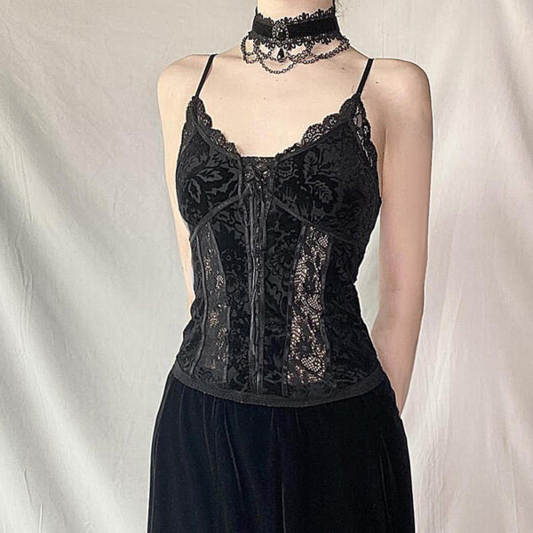 Dark Lace Camisole Vintage Court Style - Image 2