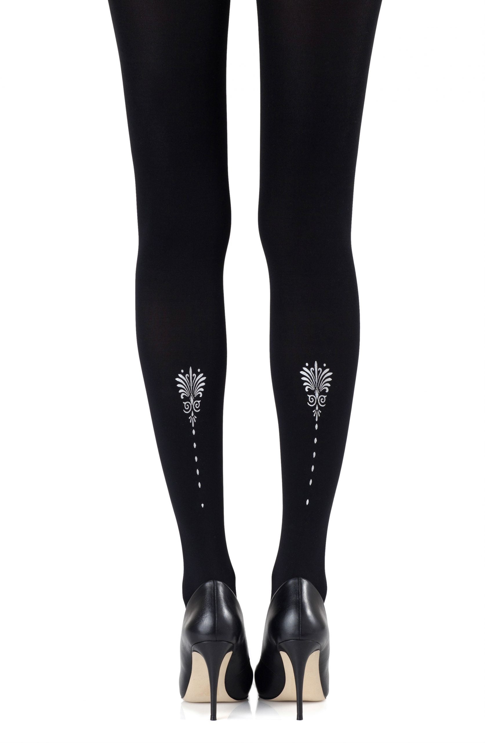 Zohara 'Vine And Dash' Silver Print Tights