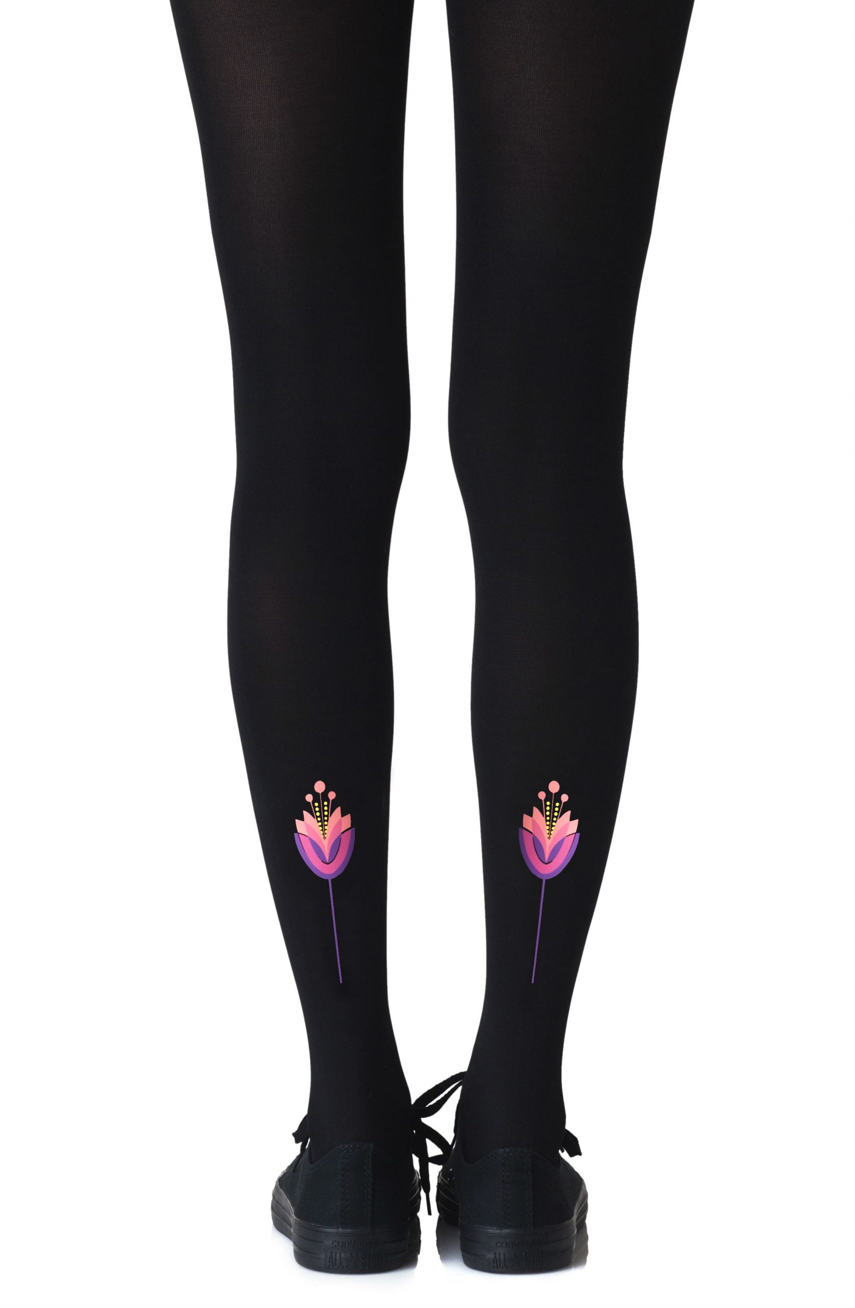 Zohara 'Lotus Position' Black Print Tights